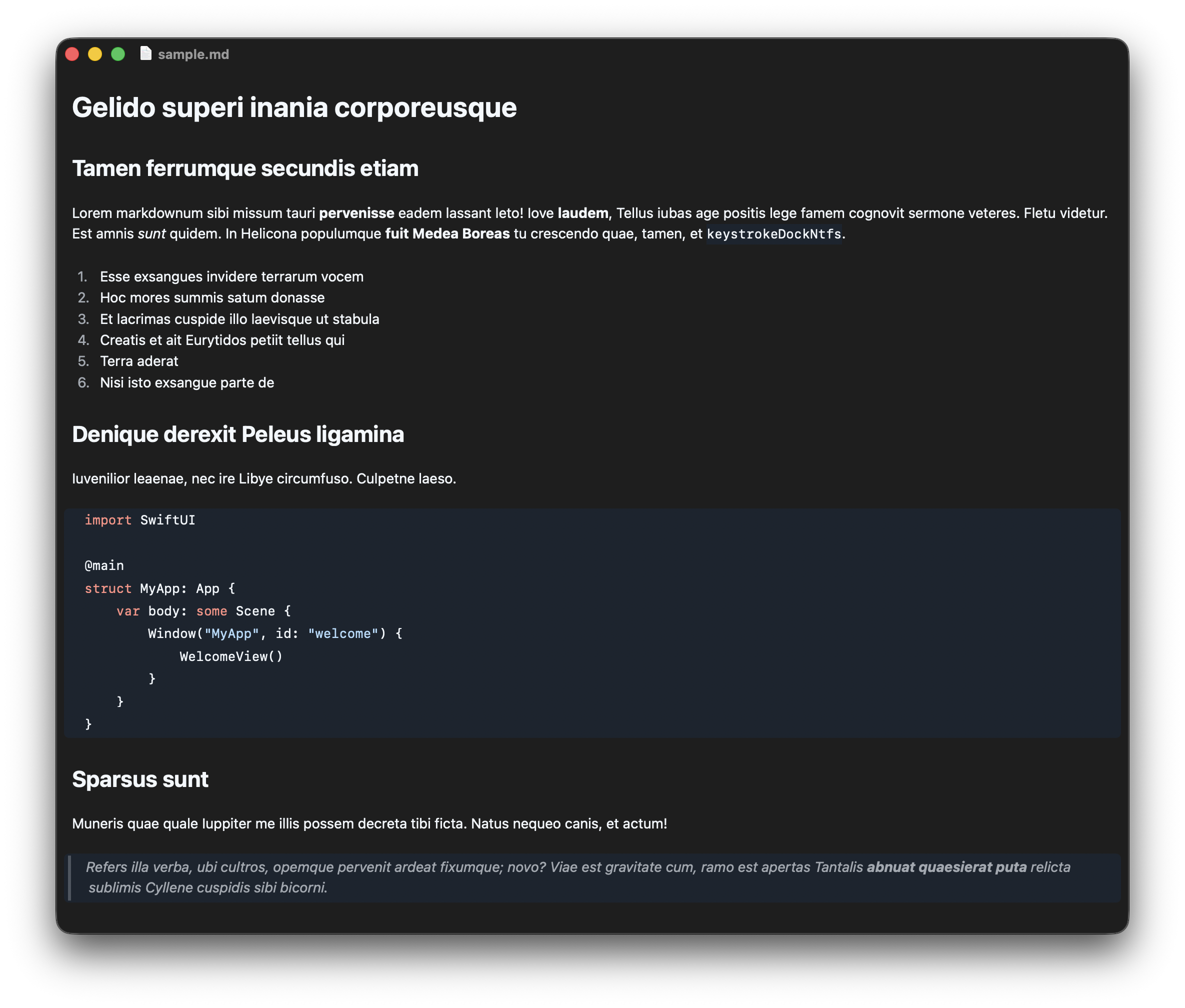 Sotto rendering a Markdown document